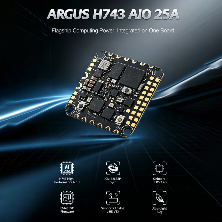 AXISFLYING ARGUS H743 25A AIO Stack ICM-42688 Gyro 25.5 มม.ระยะห่างสําหรับ Analog VTX / HD VTX สําหร