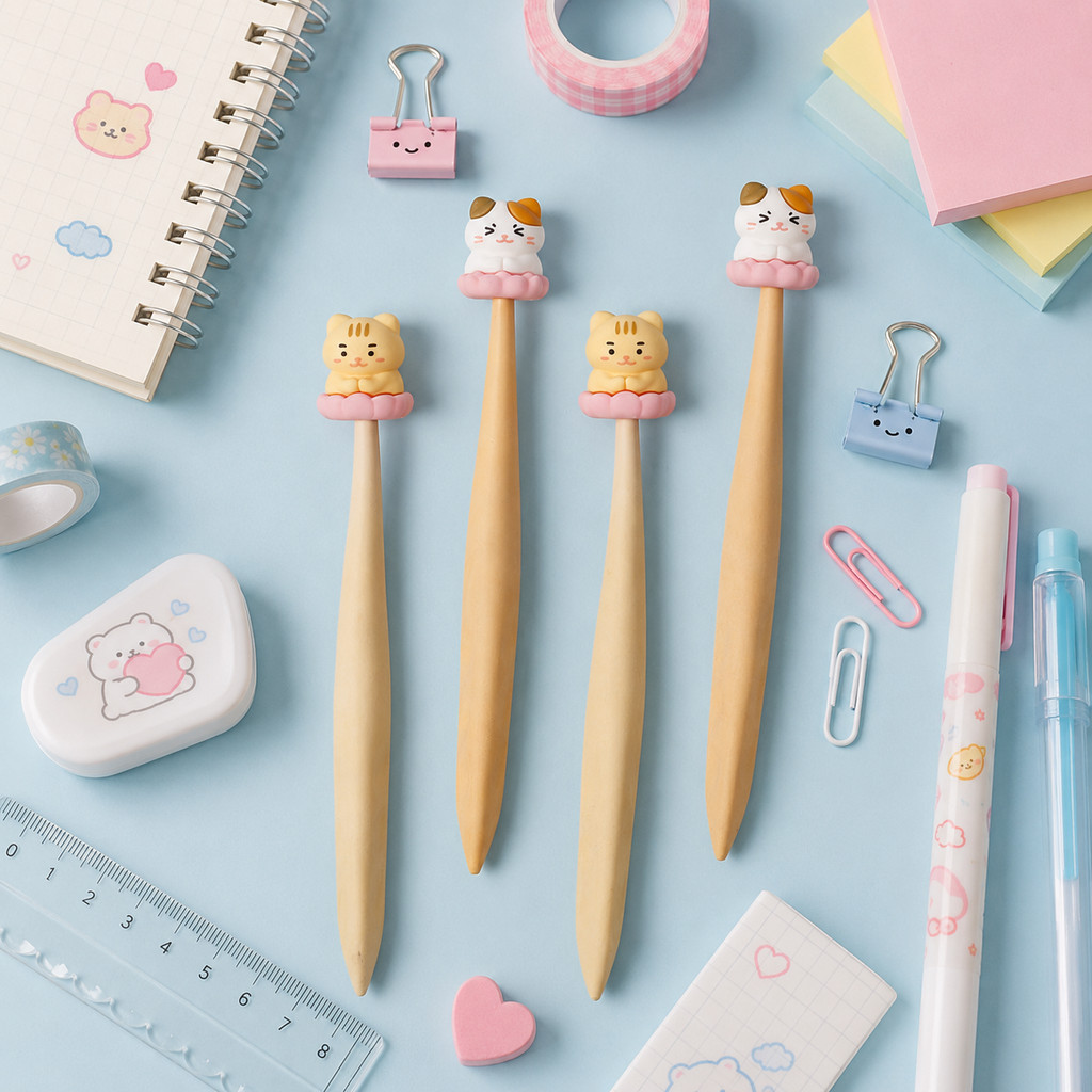 3D KAWAII CUTE CAT MOTIF PENCIL ERASER / KAWAII CAT CHARACTER STICK PENCIL ERASER