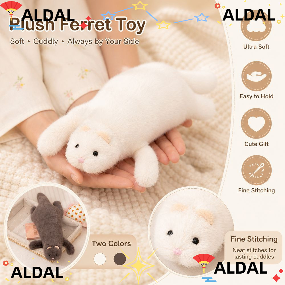 ALDAL หมอนตุ๊กตา Ferret, ตุ๊กตานุ่มน่ารัก Expression ตุ๊กตา Ferret ของเล่น, เนื้อปุยหนาแน่นเย็บเบาะ 