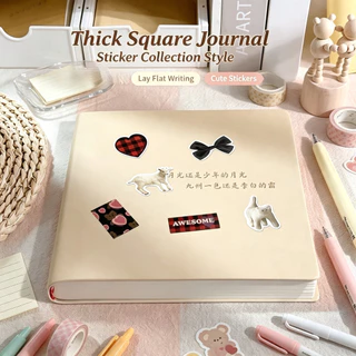 [คลังสินค้าพร้อม] [มี 6 สี] สมุดโน๊ตทรงสี่เหลี่ยมเรียบง่ายเส้นแนวนอนว่างเปล่าสมุดไดอารี่หนาพิเศษสมุดจดบันทึกนักเรียนศิลปะ