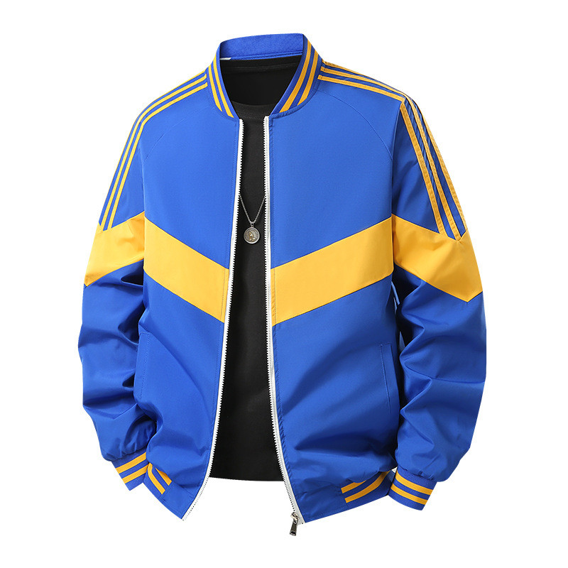 ที่ไม่ซ้ํากันเย็บคมชัดสีเบสบอลเครื่องแบบแจ็คเก็ตผู้ชายยืนปกแจ็คเก็ตลําลองวิ่ง กันลม ด้านบนแจ็คเก็ต