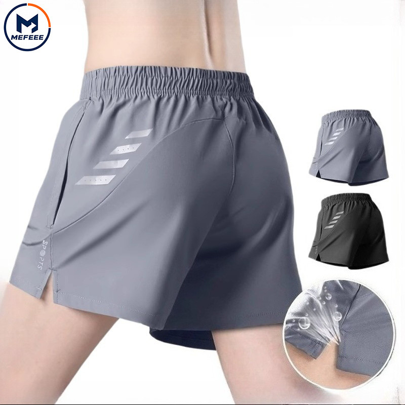 MEFEEE กางเกงขาสั้นผู้ชาย ไซส์ M-5XL สีดำสีเทา ทำจากผ้าไหมน้ำแข็ง แห้งไว เหมาะสำหรับการวิ่งและการปั่นจักรยาน
