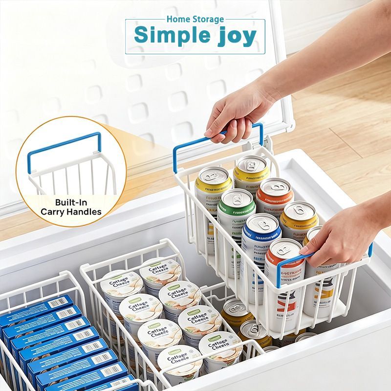 SimpleJoy Stackable Freezer ตะกร้าเก็บพร้อมที่จับ Deep Freezer Organizer Bins ที่เก็บของในครัว