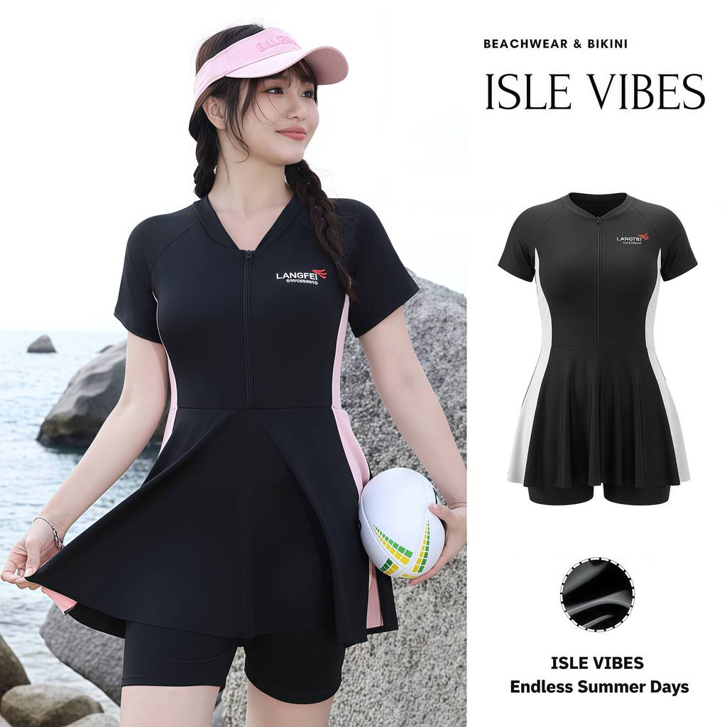 ISLE VIBES ชุดว่ายน้ำแบบวันพีช ชุดว่ายน้ำสาวอวบ ชุดว่ายน้ำไม่โป๊ผู้หญิง มีไซส์ XL-3XL | น้ำหนัก 40-65 กก. Y679
