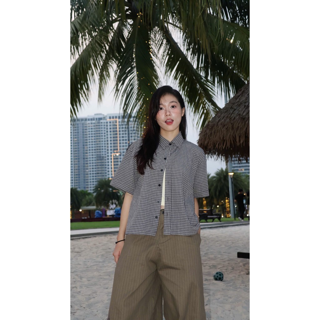 TUYEN BROWN-YELLOW CHECKERED KHAKI SHIRT (สีน้ําตาล)