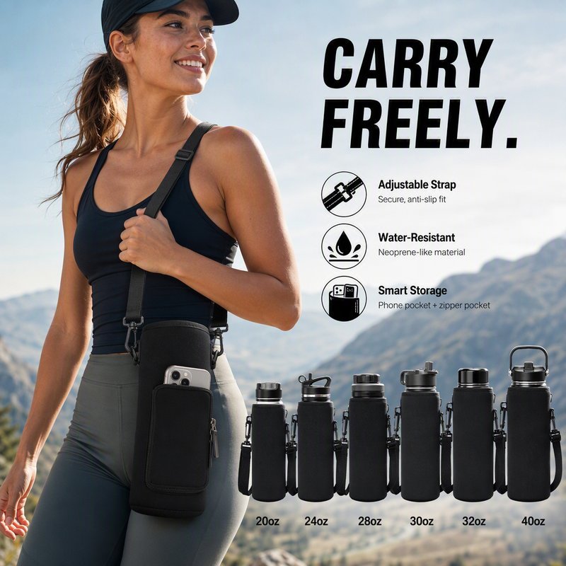 ขวดน้ํา Carrier Bag ฉนวนถ้วยพร้อมสายคล้องไหล่แบบพกพาสําหรับ 420 1500