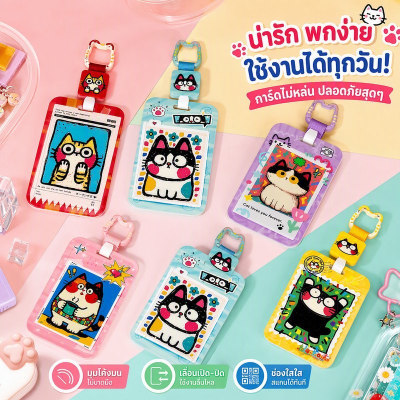 COD ซองใส่บัตร CardHolder แนวตั้ง ลายน่ารัก แบบสไลด์ ABS หน้าต่างใส สแกนได้ ใส่บัตรนักเรียน