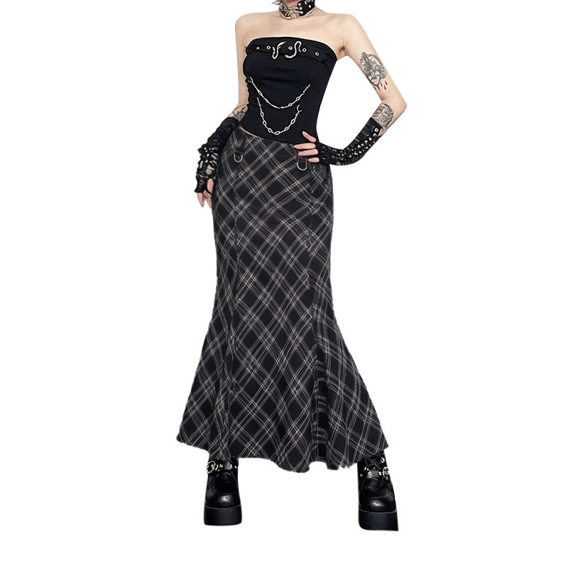 Dark Series Punk Style Punk Skirt Two-Wear กระโปรงสีดําตัดไม่สม่ําเสมอ