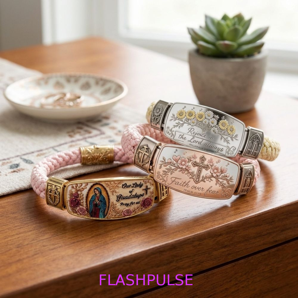 FLASHPULSE Faith Over Fear Bracelet, Faith Over Fear Bible Verse Cross Faith Bracelet, Luxury Stainl