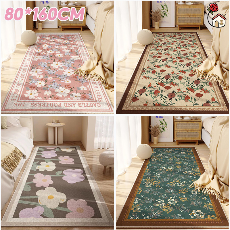 พรม ผ้าห่มข้างเตียง 80*160CM พรมข้างเตียงในห้องนอน ลายดอกไม้ ทนสกปรก กันลื่น กันน้ำ ตกแต่งบ้าน