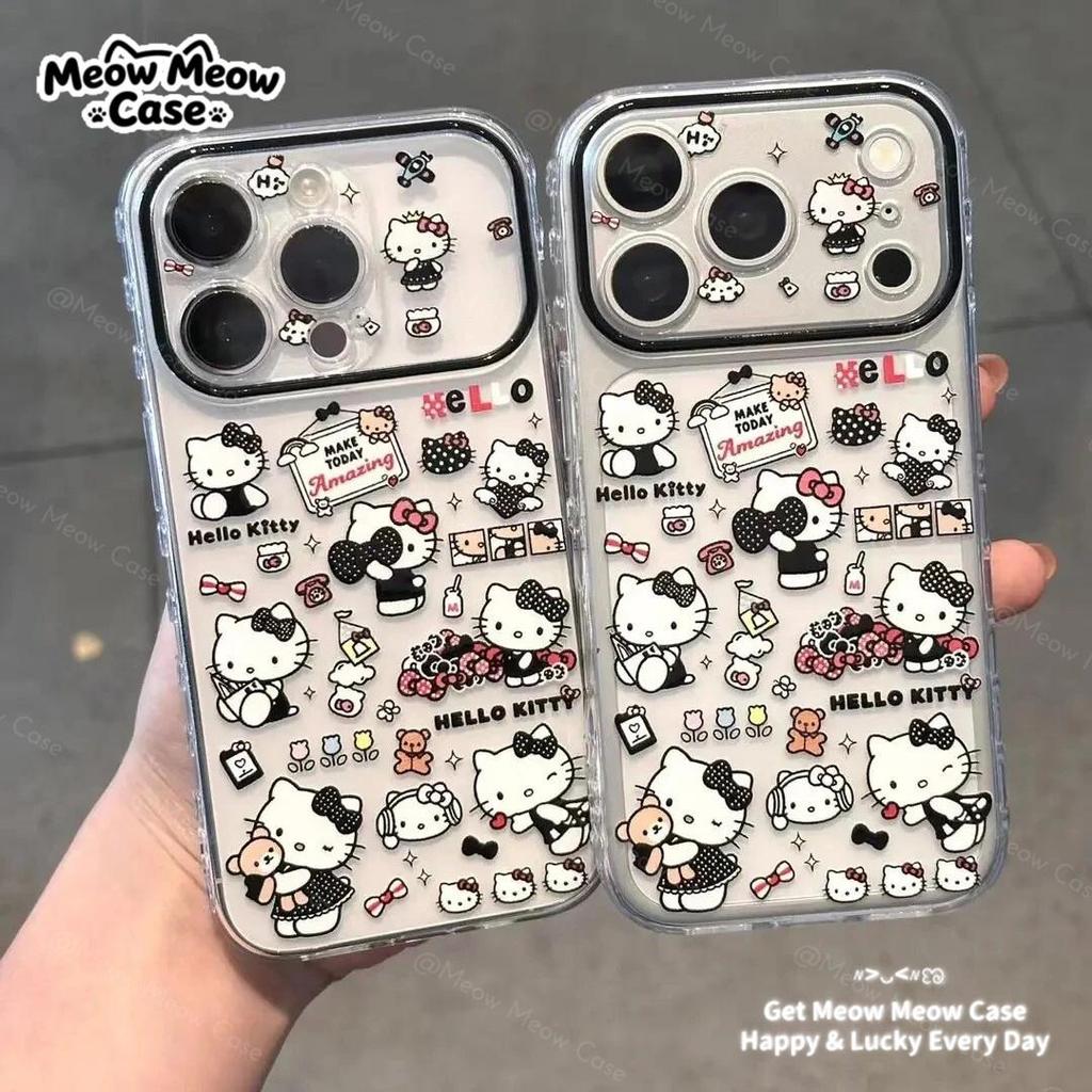 เคสโทรศัพท์แบบด้านปกป้องเลนส์เต็มรูปแบบสำหรับ iPhone 11 12 13 14 15 16 Plus 17 Pro Max KT ลายทางสีดำ