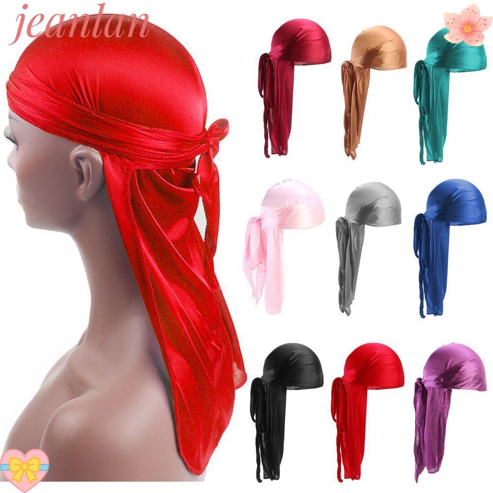 หมวกโจรสลัด JLAN, ผ้าไหมปรับยืดหยุ่น Durag, แฟชั่นผ้าพันคอหัวโพลีเอสเตอร์แบบ Pre-Tied ผู้ชายผู้หญิง
