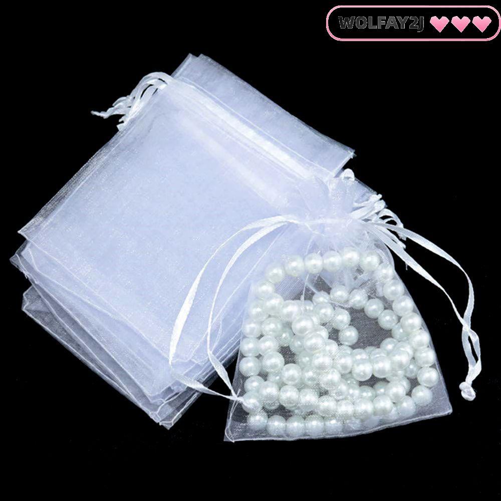 WOLFAY2J 25/50PCS Organza Gauze Sachet Candy Party Supply Christmas Favor กระเป๋าสีขาว