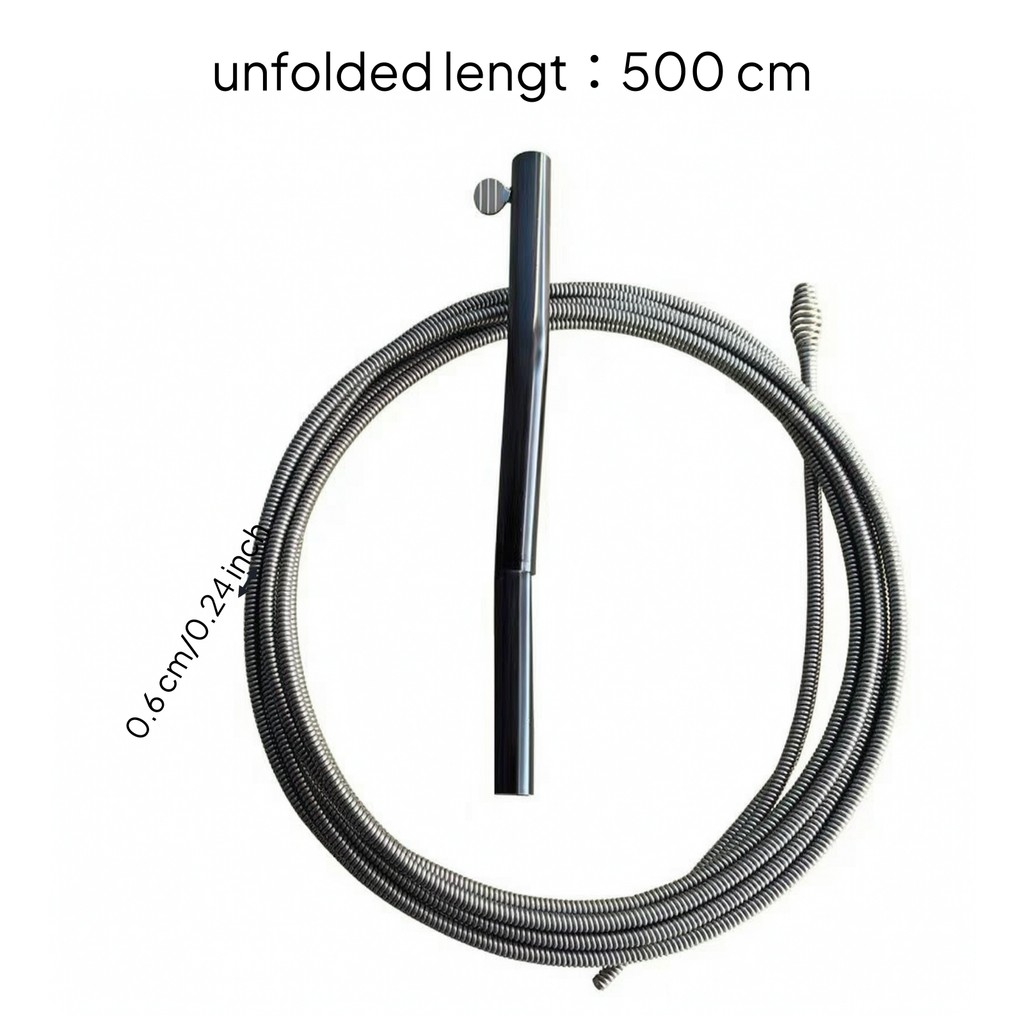 Spring Drain Snake with Turning Handle Kink-Resistant Hand-Cranked Drain Unclogger ประปางู Heavy Dut