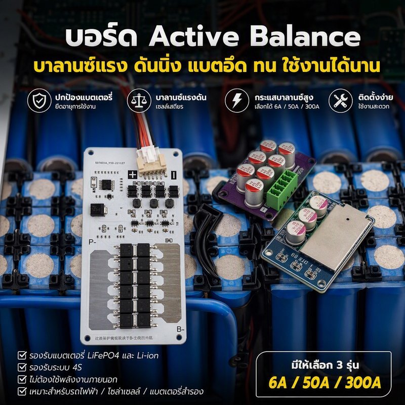 บอร์ด Active Balance 4S 6A/50A/300A บาลานซ์แบตเตอรี่ LiFePO4 Li-ion | Active Balancer