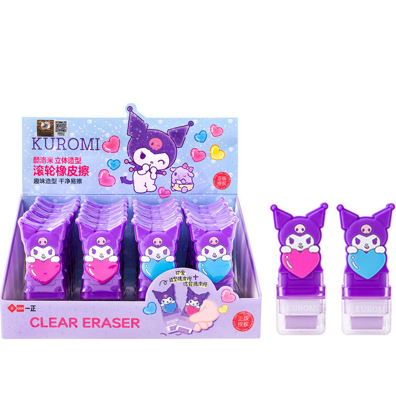 1/2 ชิ้น Sanrio 3D Shape Roller สีสันสี่เหลี่ยมผืนผ้ายางลบ Kuromi ดินสอยางลบของขวัญ