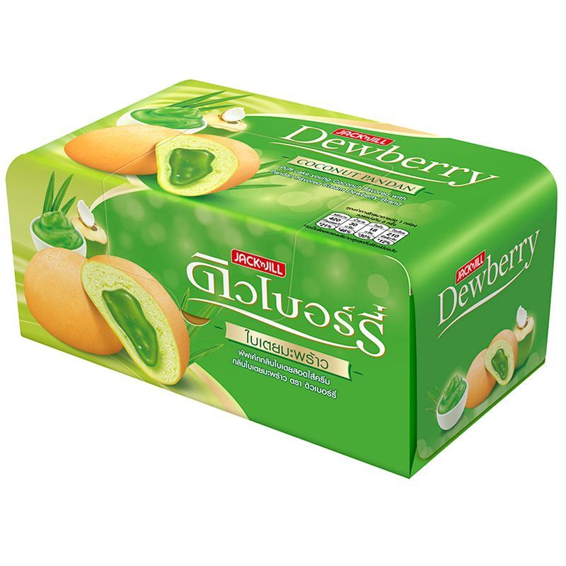 ดิวเบอร์รี่พัฟเค้กสอดไส้ครีมกลิ่นใบเตยมะพร้าว 90กรัม Dewberry Puff Cake Pandan 90g [หมายเลขบาร์โค้ด 8850309217751]