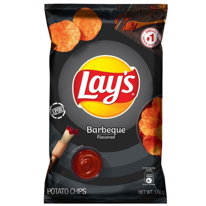 เลย์มันฝรั่งทอดกรอบรสบาร์บีคิว 170กรัม Lays BBQ Potato Chips 170g. [หมายเลขบาร์โค้ด 1200108000363]