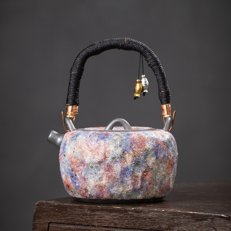 Lin Peifu Rock Mine Old Rock Mud Teapot Pure Handmade Beam-Lifting Pot Tea Maker Charcoal Pot ต้มน้ํ