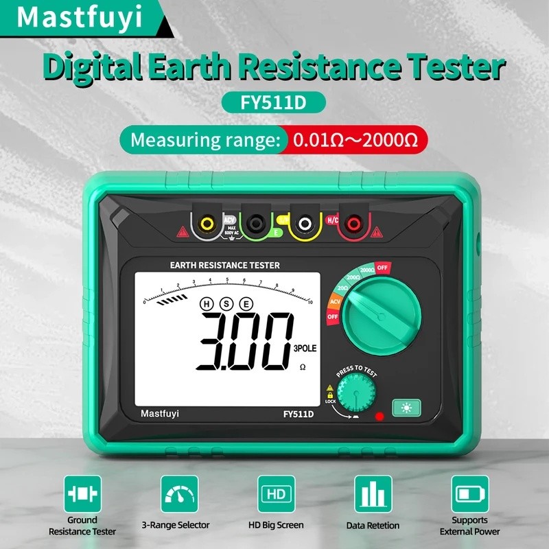 UUYZ MASTFUYI Earth Ground Resistance Tester Earth Voltage Meter การปล่อยอัตโนมัติพร้อม LCD และ Data