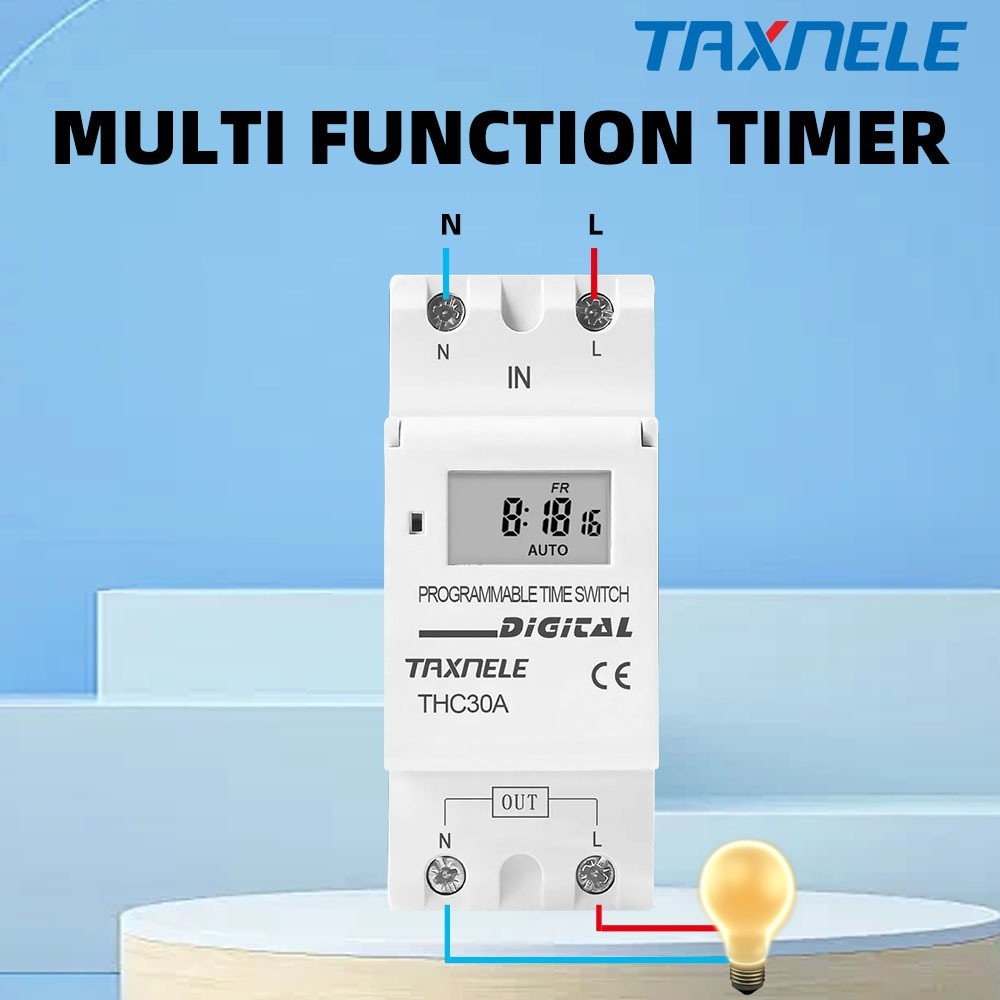 Taxnele AC 220V Din Rail รายสัปดาห์ LCD โปรแกรมจับเวลาสวิทช์รีเลย์เวลา