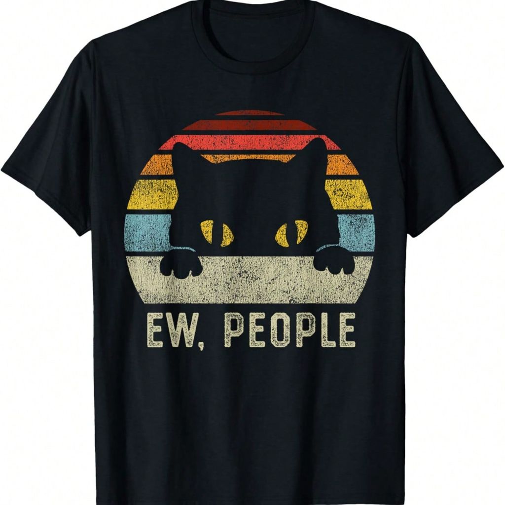 เสื้อยืด Ew People Retro Cat Funny Vintage Anti Social Introvert
