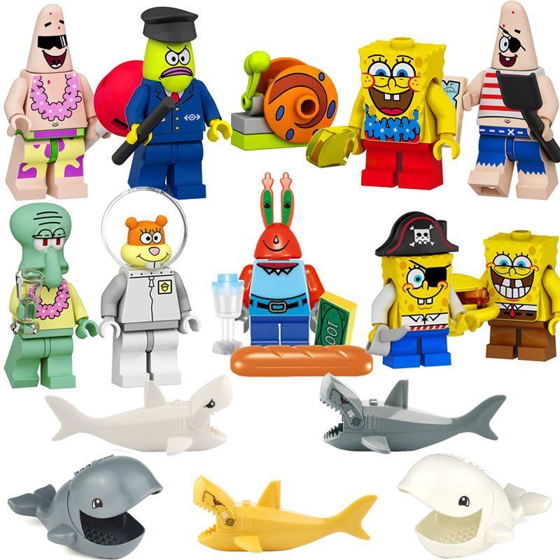 Compatible Pie Star SpongeBob SquarePants Octopus Brother Sandy Crab Castle Boss Megalodon Can Swall