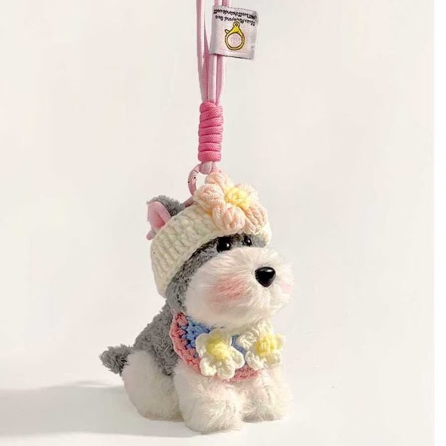 Cute Schnauzer Handbag Pendant Bee Raincoat Doll Keychain Plush Puppy Hanging Backpack Accessories G