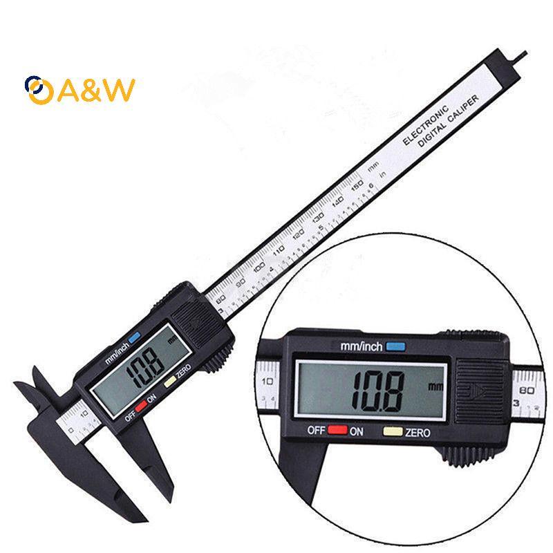 A&W 150 มม. 6 นิ้ว LCD ดิจิตอลอิเล็กทรอนิกส์คาร์บอนไฟเบอร์ Vernier Caliper Gauge ไมโครมิเตอร์