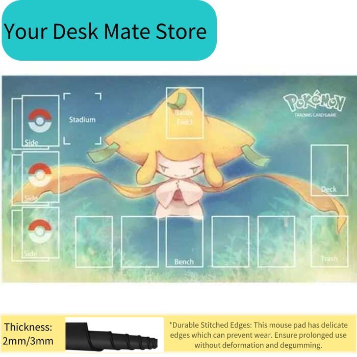 Jirachi Pokemon Trading Card เกม Playmat ลื่น TCG Mat สําหรับแฟนโปเกมอน