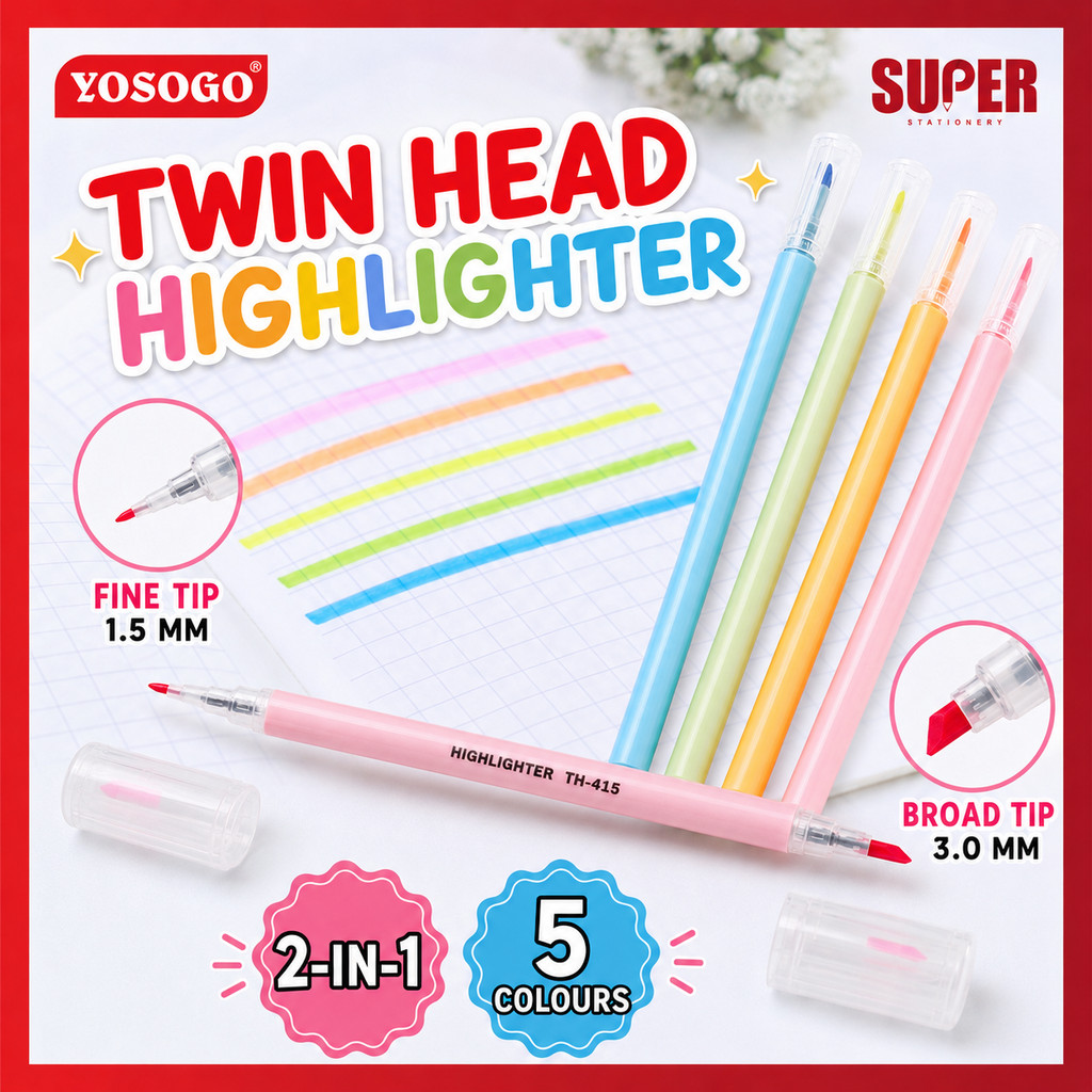 [Super Stationery] Penanda Dua Hujung Twin Head Highlighter - Broad line 3.0mm Fine line 1.5mm