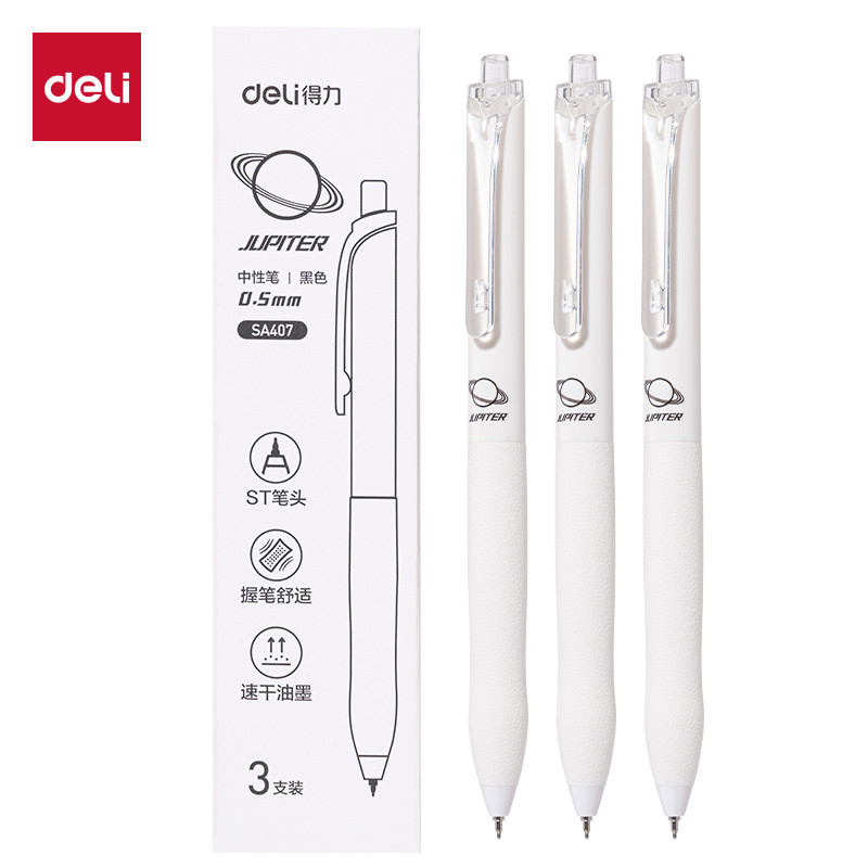 [3 ชิ้น/กล่อง] Deli SA407 Quick-Drying Press ปากกาเจลปกติ 0.5mmST หัวสีดํา Fountain ปากกา Rollerball