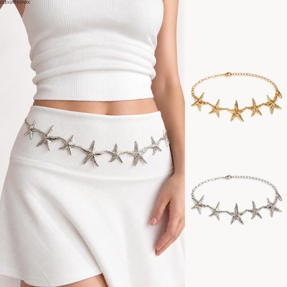 CLEIGHTEEN8H เอว Chain, Y2K ปรับความยาวเข็มขัดเอว, Vintage โลหะปลาดาวจี้ตกแต่งเข็มขัดผู้หญิง