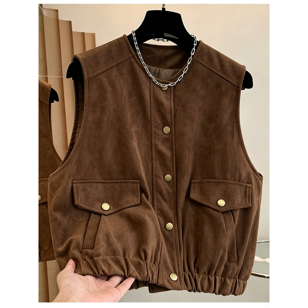 Merad Round Neck Suede Cargo Layered Vest