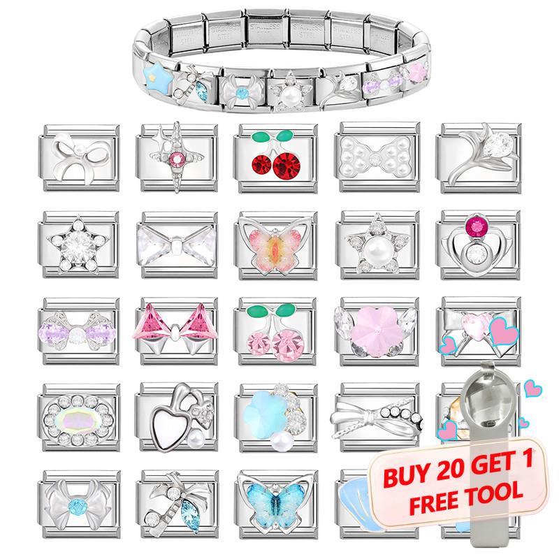 แฟชั่น Kawaii Y2k ผีเสื้อ Bow Love Star ดอกไม้อิตาเลี่ยน Charm Links Fit 9 มม.สร้อยข้อมือสแตนเลสเครื่องประดับ DIY ทําของขวัญสําหรับผู้หญิงสาว
