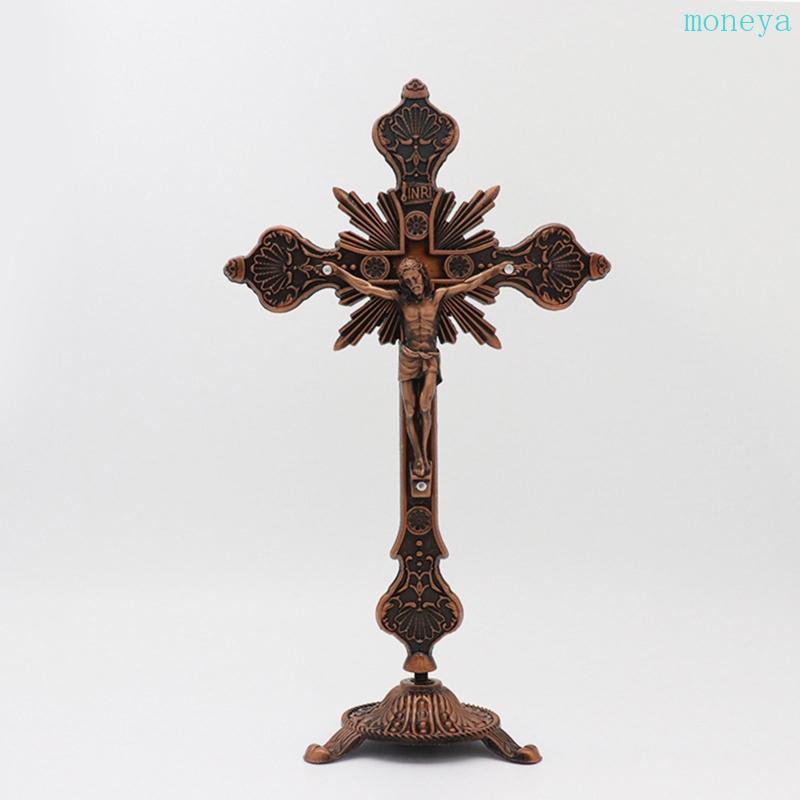 Mya Intricate Tabletop Crucifix Sculpture สําหรับตกแต่งสํานักงาน Alter Sculpture