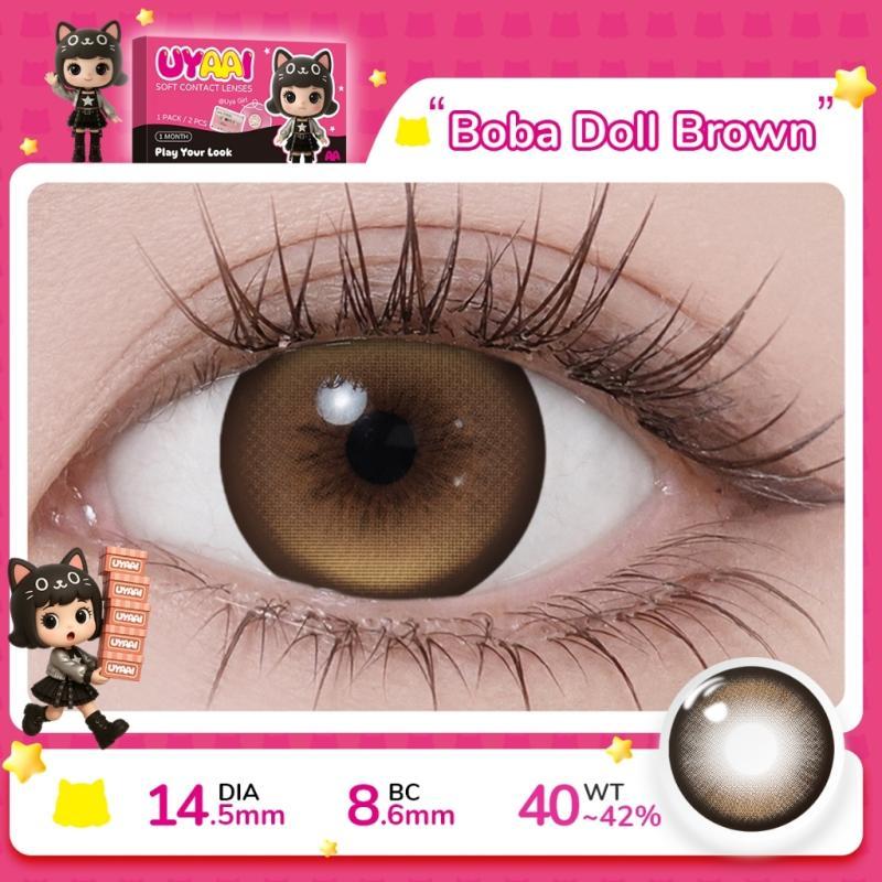 UYAAI คอนแทคเลนส์ Boba Doll Pro Max SIZE 14.5MM สีเทา น้ำตาล คอนเทคเลนส์สายตาสั้น คอนแทค [0.00~5.00]