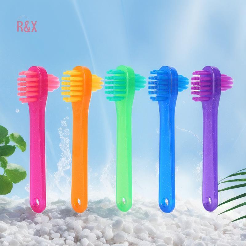 R&X 1 ชิ้น T รูปฟันปลอมแปรงสีฟัน Dual หัวแปรงพลาสติกสําหรับทําความสะอาดฟันปลอมที่ถอดออกได้ Oral Care