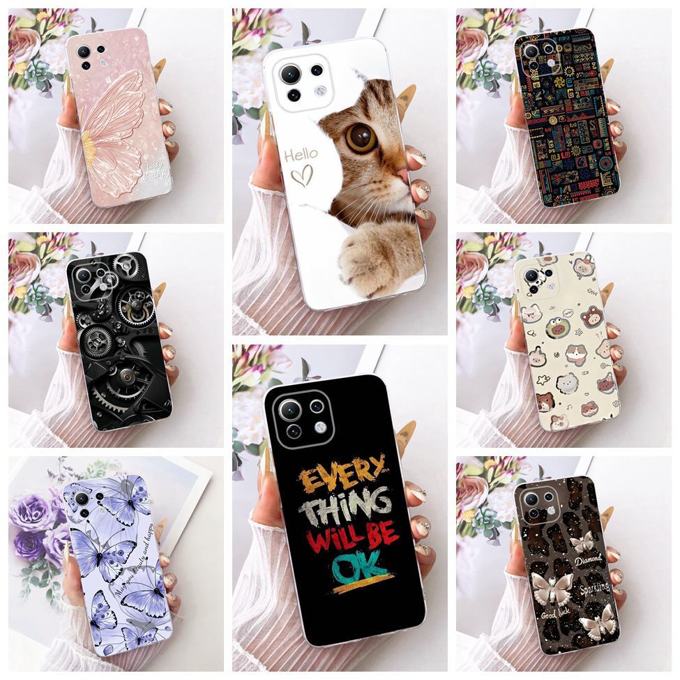 สําหรับ Xiaomi 11 Lite 4G กรณีน่ารักหรูหราดอกไม้ Cool ทาสีปลอกโทรศัพท์นุ่ม M2101K9AG M2101K9AI