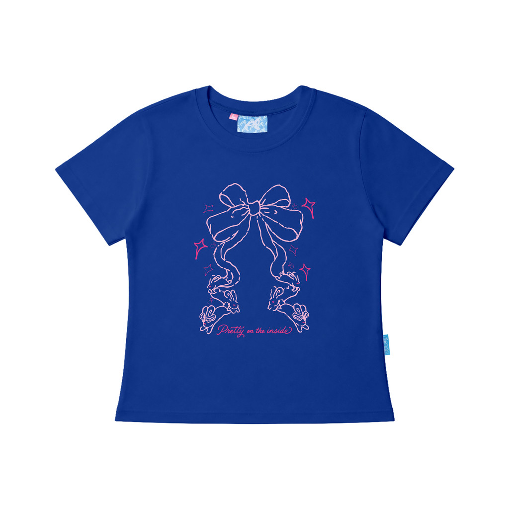 Elmanta Club - Baby Tee Bunny Bow Strap Electric Blue Cotton Combed 20s
