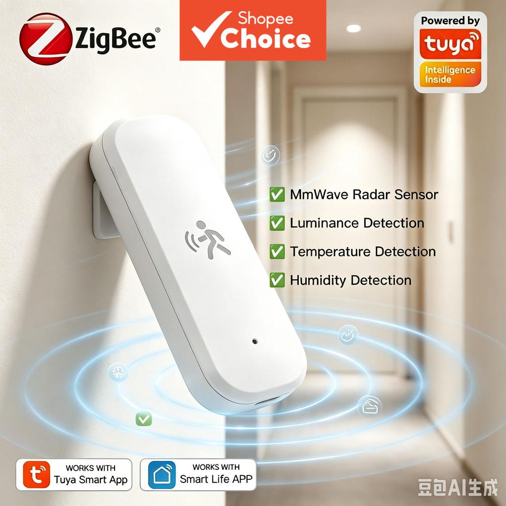 Zigbee 10G เซ็นเซอร์ตรวจจับความเคลื่อนไหวของมนุษย์แบบคลื่นมิลลิเมตร พร้อมวัดความสว่าง อุณหภูมิ และความชื้น รองรับ Tuya และ 2MQTT