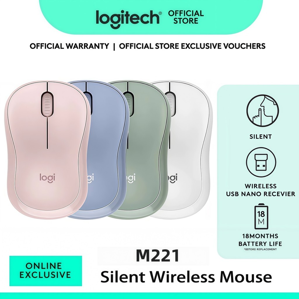 LOGITECH M221 SILENT WIRELESS MOUSE (CHARCOAL ,BLUE ,RED ,WHITE , ROSE) MSE-LGT-M221
