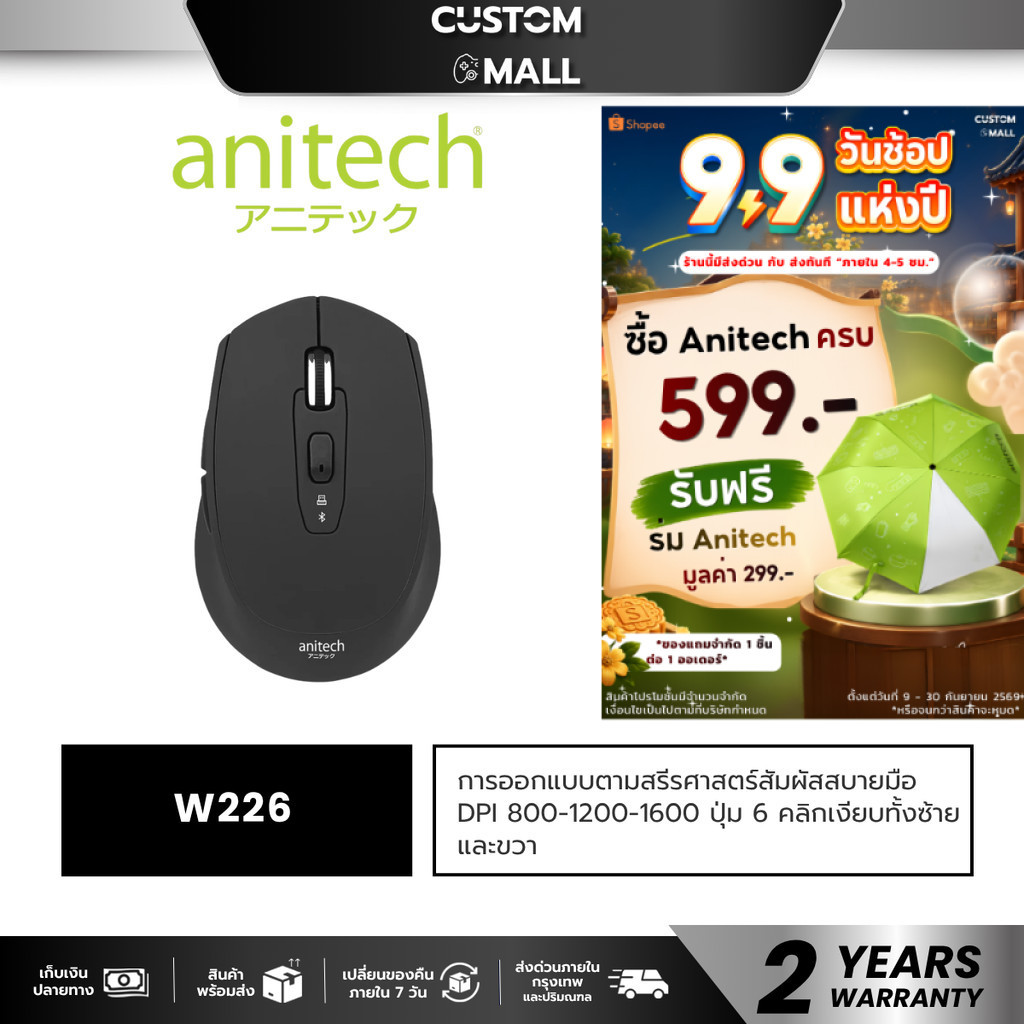ANITECH W226 BLACK MULTI FUNCTION WIRELESS MOUSE รับประกัน 2 ปี