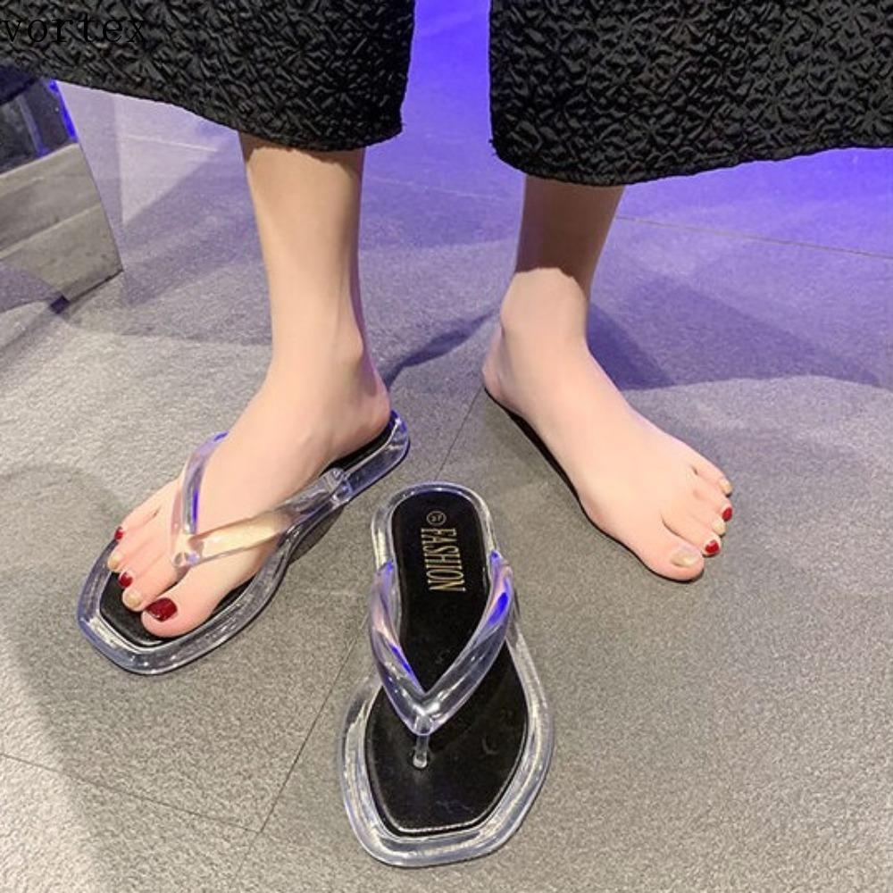 VORTEXG Flip Flops รองเท้าแตะ, PVC โปร่งใสรองเท้า, Elegant Summer Anti Slip Out Wear Platform Flip F