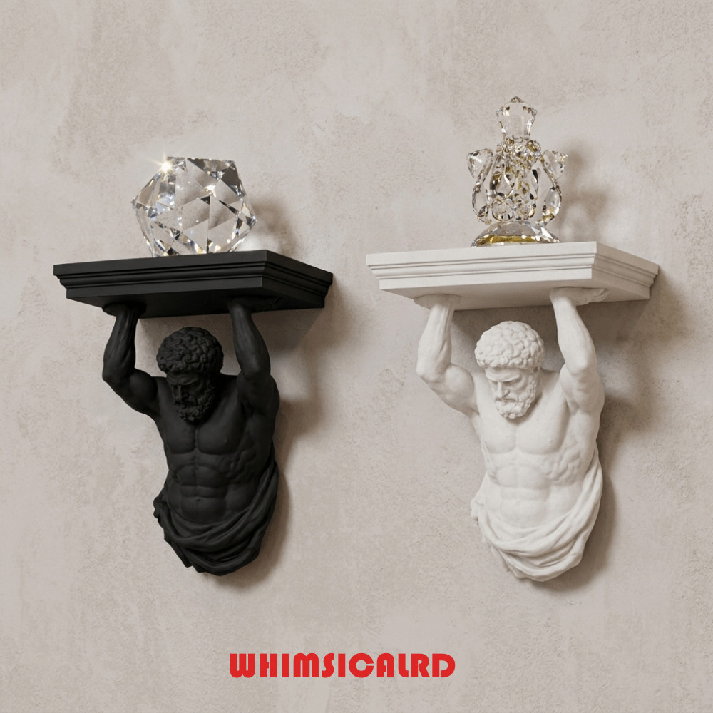WHIMSICALRD Atlas ชั้นวางของติดผนัง, 3D พิมพ์ตกแต่งลอยชั้นเก็บ,พลาสติกแสดงผนังชั้นวาง Atlas รูปปั้นว
