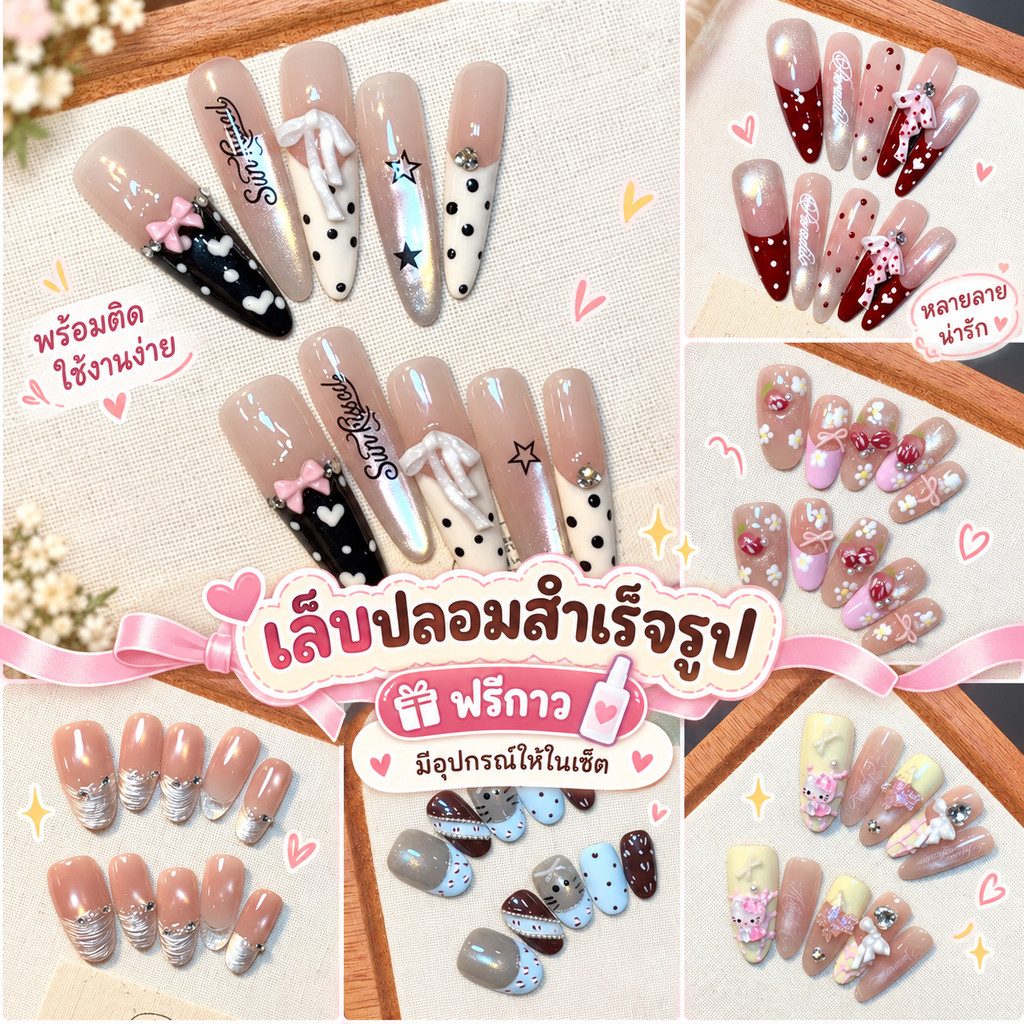 ฟรีกาว เล็บปลอมสำเร็จรูป เล็บปลอมติดเล็บ เล็บปลอมแคทอาย หลายทรง อะไหล่ติดเล็บ เล็บปลอมติดเล็บกันน้ำ