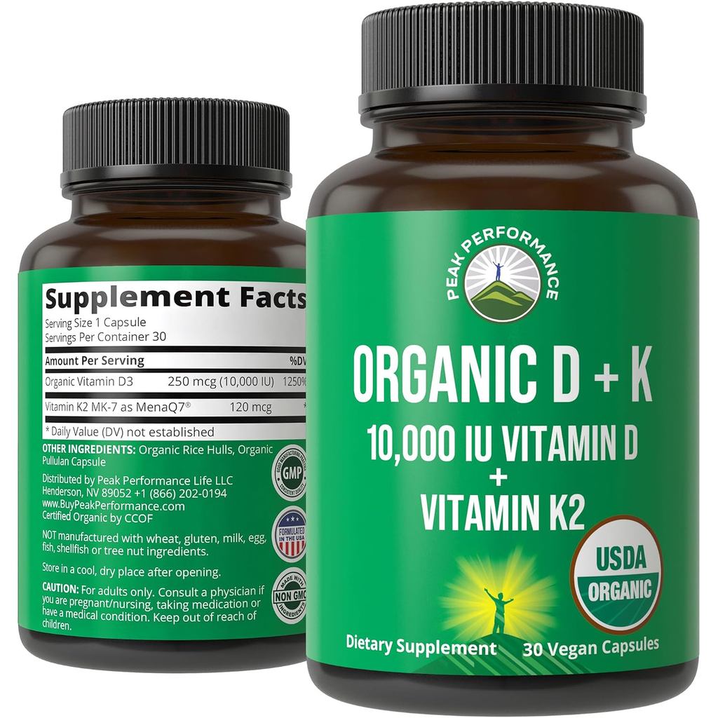 American Organic Vitamin D3 1,000 International Unit+K2 MK-7 ยืนยันโดยวิจัยทางคลินิก บรรจุ MenaQ7 E6