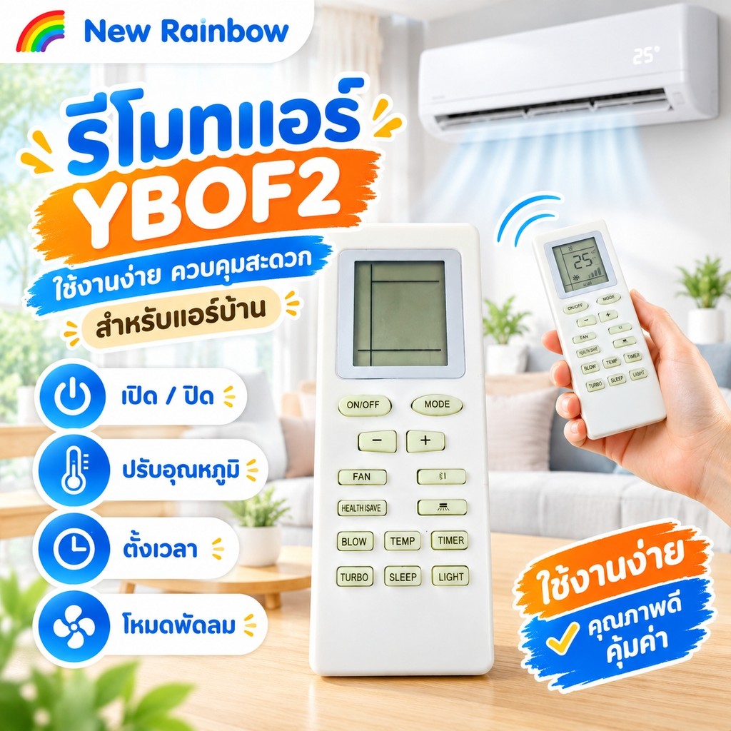 รีโมทแอร์ YBOF2 สำหรับ Central Air / Gree / Trane / Star‑Aire รีโมทเครื่องปรับอากาศ อะไหล่แอร์ ใช้ได้หลายรุ่น พร้อมส่ง