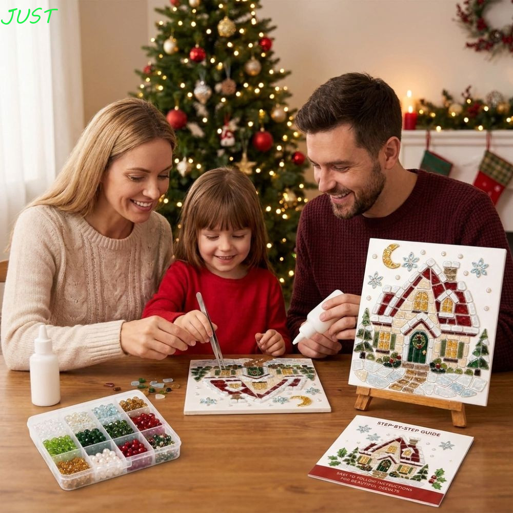 JUST Christmas Tree Sea Glass Art Kit, Snowman Crispy Christmas Sea Glass Painting Art Set, Cute Han