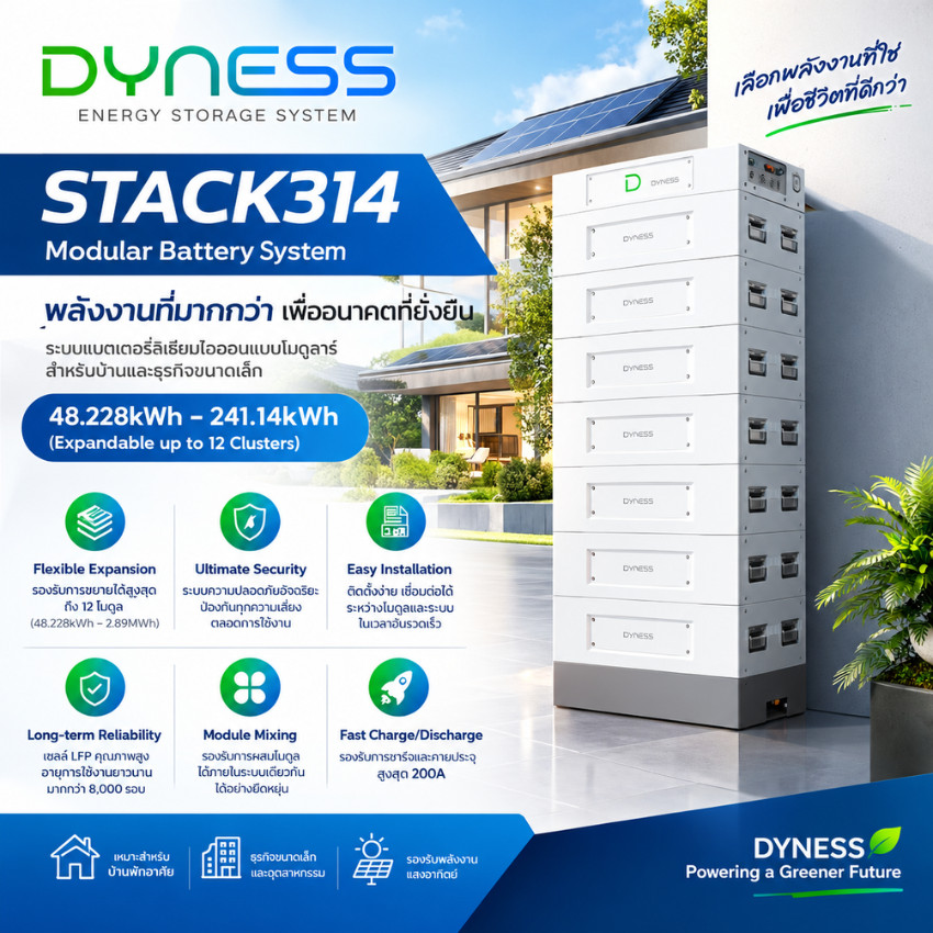 Dyness แบตเตอรี่ Lithium LiFePO4 รุ่น STACK314 ระบบกักเก็บพลังงาน 16.076kWh 314Ah 51.2V